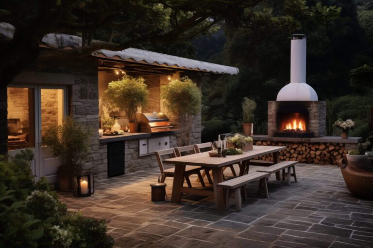 How to Create an Outdoor Kitchen with a Built-in Fireplace